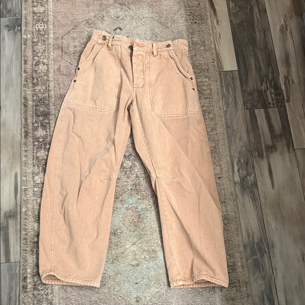 Free People Peach Utility Wide-Leg Pants